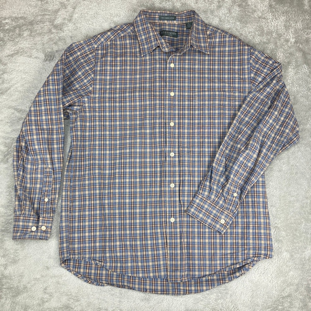 Lyle‎ & Scott Scotland Men's Plaid Button Down Shirt Size L 100% Combed Cotton